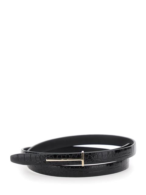 TOM FORD Tom Ford Women Black Belt With T Buckle Closure And Embossed Crocodile Effect In Leather Woman