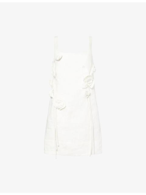 FARM RIO Embellished Shoulder-Straps Linen Mini Dress