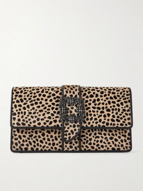 Manolo Blahnik Capri leopard-print calf hair and leather clutch Leopard print