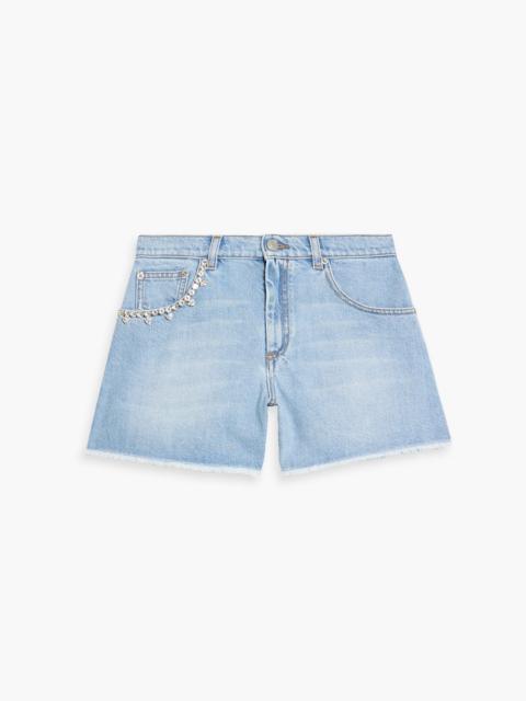 AREA Crystal-embellished denim shorts