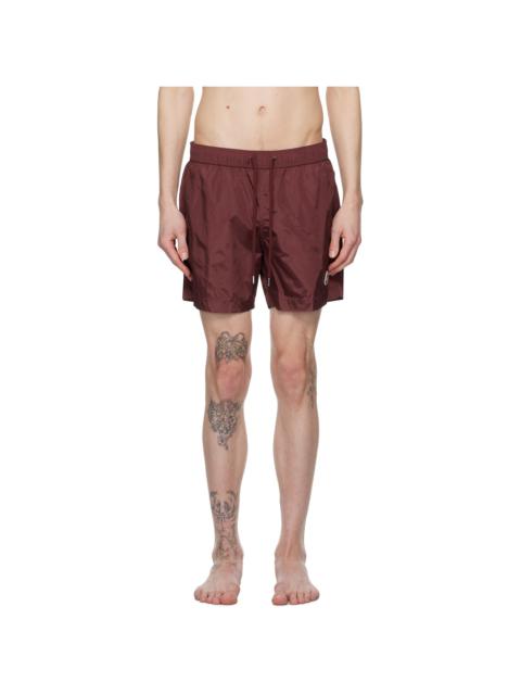 Moncler Burgundy Logo Patch Swim Shorts