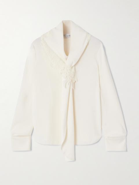 Oscar de la Renta Tie-detailed Lace-trimmed Silk-blend Georgette Blouse