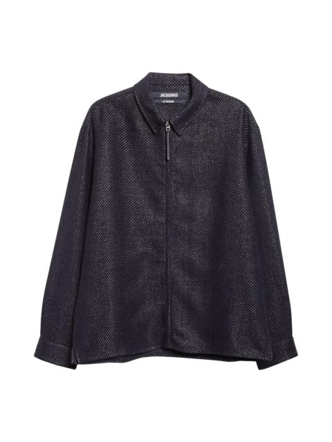 JACQUEMUS Jacquemus La Chemise Veloce Zip Overshirt in Navy/Black at Nordstrom