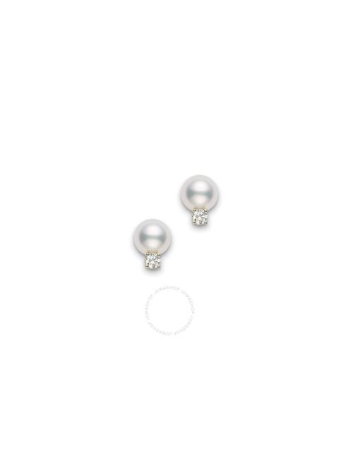 MIKIMOTO Mikimoto Akoya Cultured 8x8.5mm A+ Pearl Stud Earrings with Diamonds PES802DK