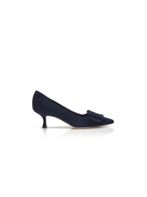 Manolo Blahnik Navy Blue Suede Buckle Detail Pumps