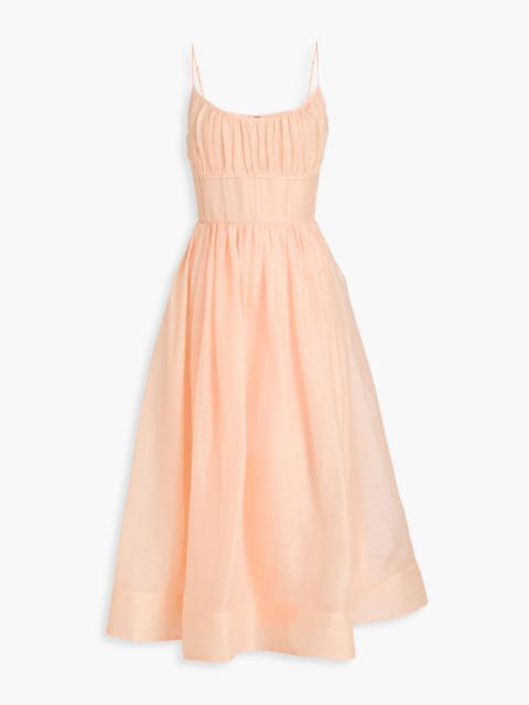 Zimmermann Gathered linen and silk-blend midi dress