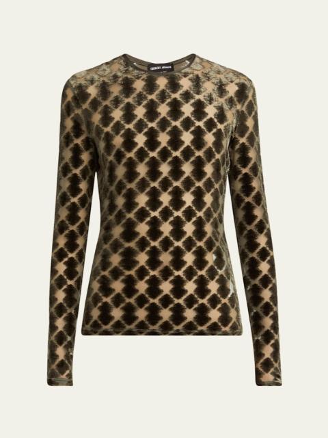 GIORGIO ARMANI Velvet Jersey Jacquard Long-Sleeve Top