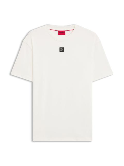 HUGO INTERLOCK-COTTON REGULAR-FIT T-SHIRT WITH STACKED LOGO