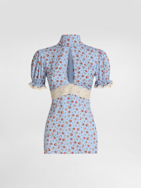 Dolce & Gabbana Small rose-print charmeuse top