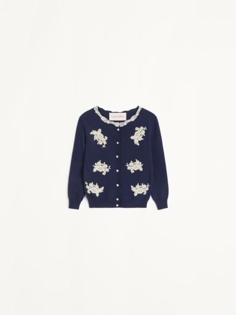 Valentino EMBROIDERED WOOL AND LACE CARDIGAN