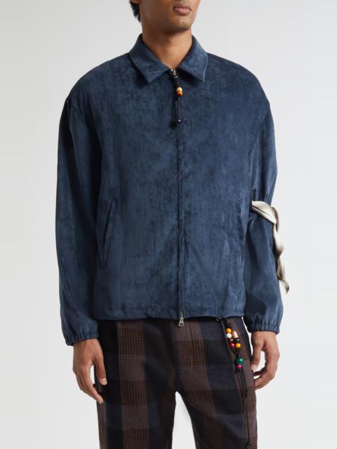 Song for the Mute SONG FOR THE MUTE Slim Faux Suede Coach's Jacket in Navy at Nordstrom