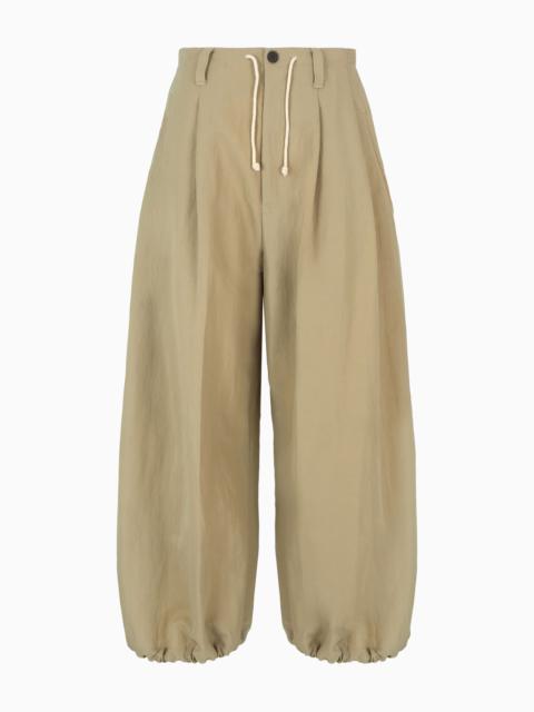 EMPORIO ARMANI WIDE TROUSERS IN TECHNICAL FABRIC WITH DRAWSTRING AT THE HEM
