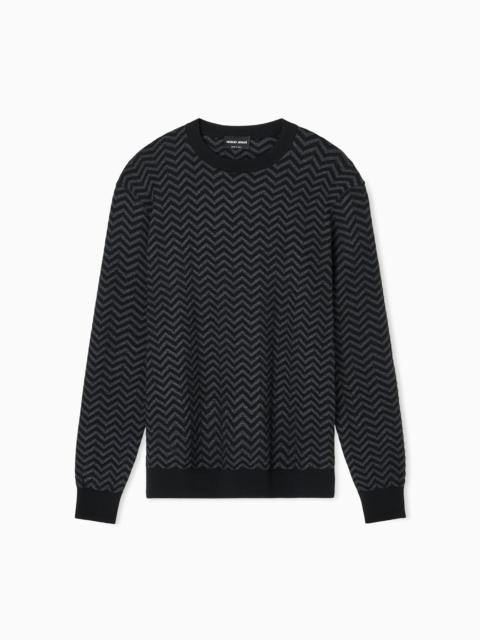 GIORGIO ARMANI PLATED CHEVRON VIRGIN WOOL, CREW-NECK JUMPER