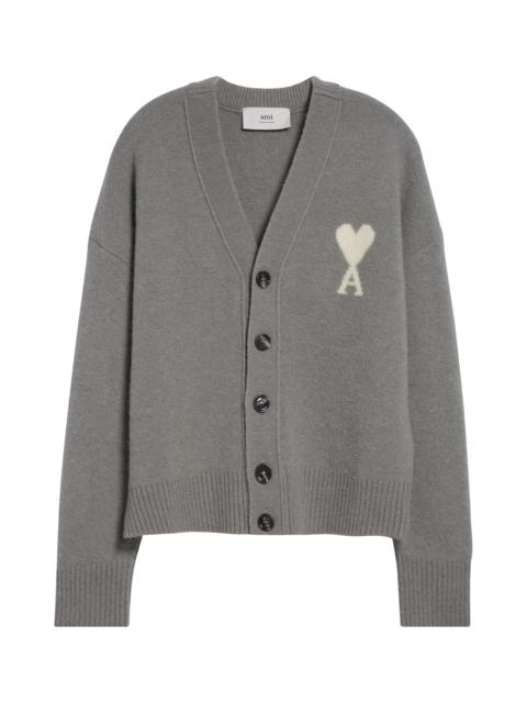 AMI Paris AMI PARIS Ami de Coeur Alpaca Blend V-Neck Cardigan in 058 Grey/off White at Nordstrom