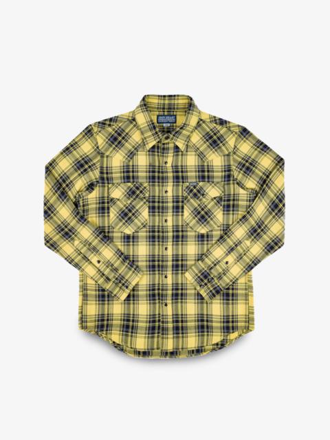 Iron Heart 9OZ SELVEDGE INDIGO CHECK FLANNEL WESTERN SHIRT - YELLOW