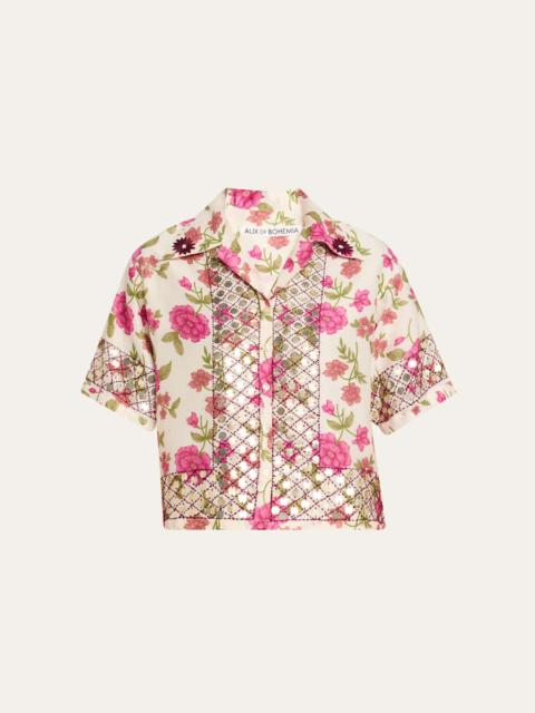 ALIX OF BOHEMIA Stevie Embellished Cropped Shirt