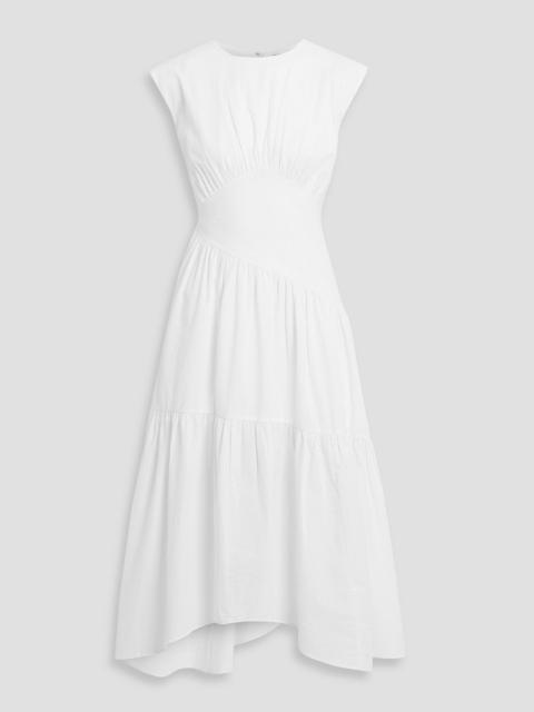 FRAME Gathered cotton-seersucker midi dress