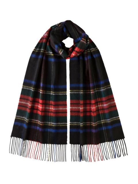 Johnstons of Elgin Black Stewart Tartan Wide Cashmere Scarf