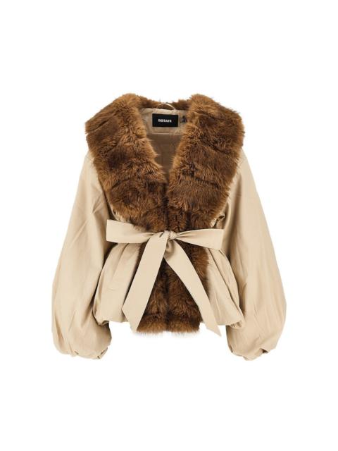 ROTATE Rotate Women Faux Fur Collar Twill Jacket