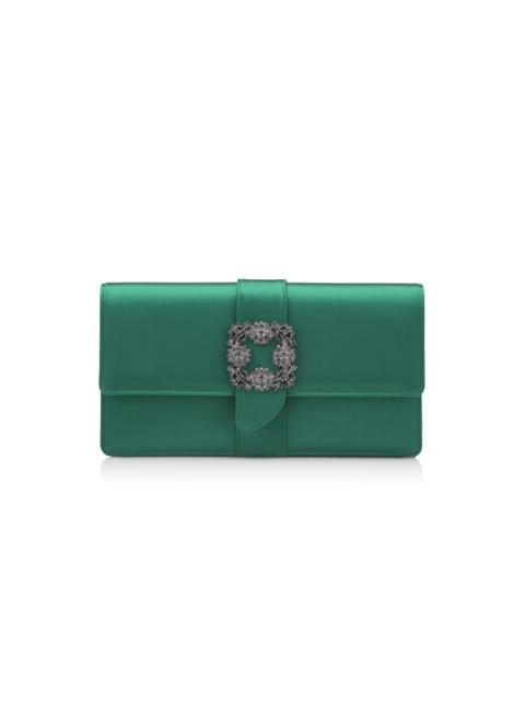 Manolo Blahnik Green Satin Jewel Buckle Clutch