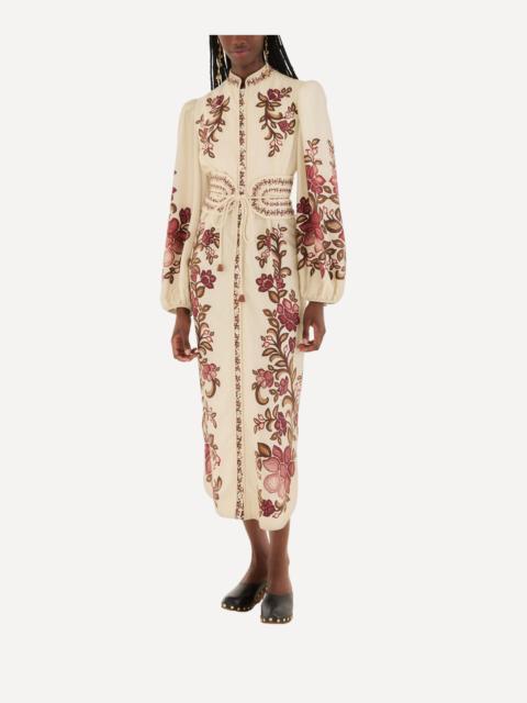 FARM RIO Sand Renata Floral Long Sleeve Midi Dress