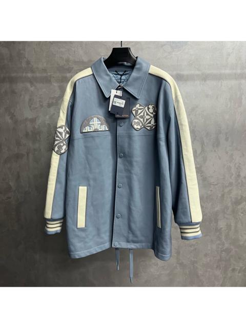 Louis Vuitton Louis Vuitton Blue Color-block Jacquard Long Leather Coach Jacket
