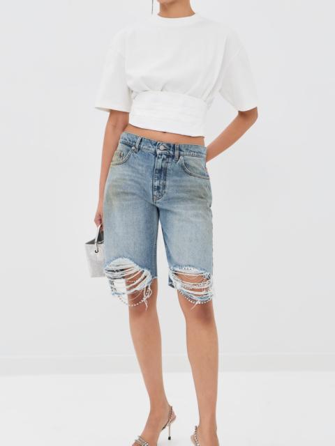 AREA Crystal Fray Jean Shorts