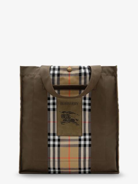 Burberry Burberry Men Tote Trench Check Canvas Shoulder Bag With Suede Logo Label On The Front