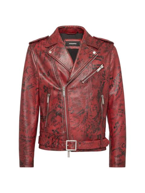 logo-print leather jacket