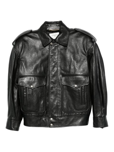 SAINT LAURENT flap-pocket leather jacket