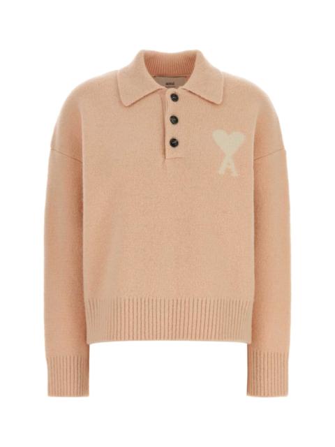 AMI Paris Ami Women Salmon Stretch Alpaca Blend Polo Shirt