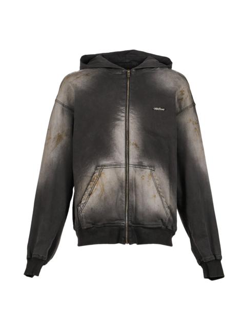 We11done BLACK DIRTY-WASH HOODIE ZIP-UP / BLK