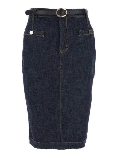 self-portrait Self-Portrait Women Indigo Denim Midi Skirt