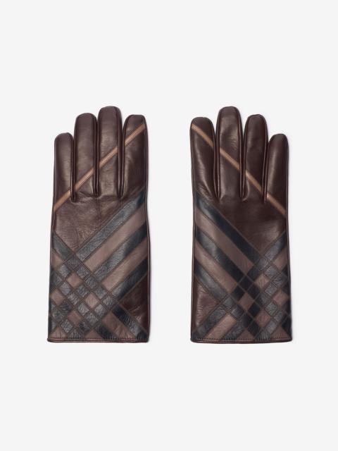 Burberry Check Intarsia Leather Gloves