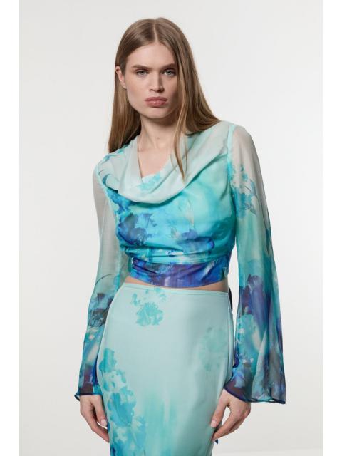 KAREN MILLEN Ombre Floral Cowl Front Woven Top