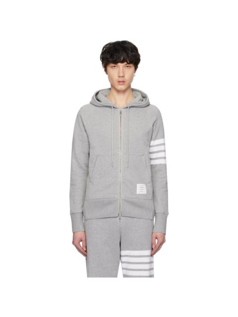 Thom Browne Gray Classic Loopback 4-Bar Full Zip Hoodie