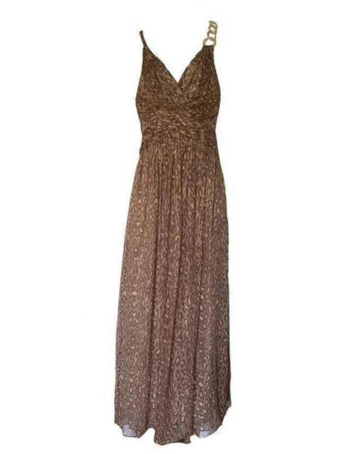 Other Designers Gold Leopard Print Silk Gown Dress