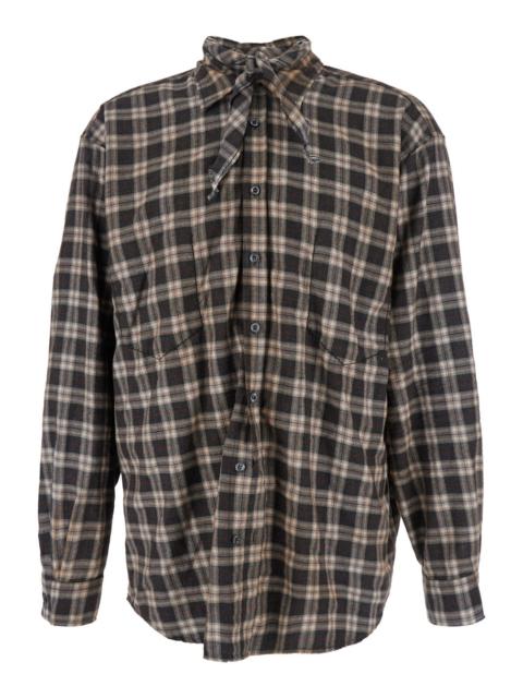 DSQUARED2 Dsquared2 Men 'D2 X Magliano' Brown Shirt With Tie Detail On The Front And All-Over Check Motif In C