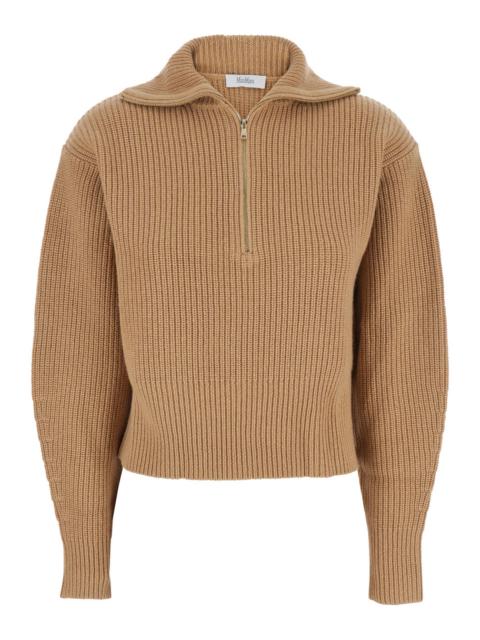 Max Mara Max Mara Women Beige Turtleneck Sweater With Ribbed Design In Wool And Cashmere Blend Woman