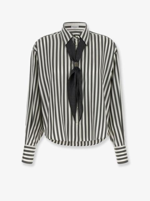 Brunello Cucinelli Brunello Cucinelli Women Striped Silk Shirt With Foulard