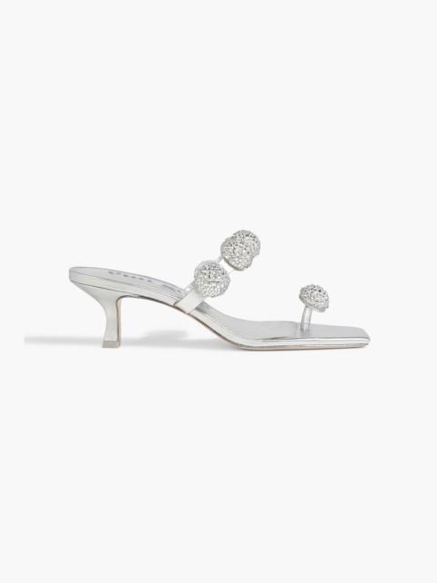 Cult Gaia Sarina crystal-embellished metallic leather and suede sandals