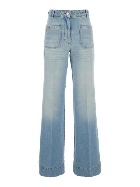 Victoria Beckham Victoria Beckham Women 'Alina' Blue Jeans With Pockets And Logo Applied On The Front In Denim Woman