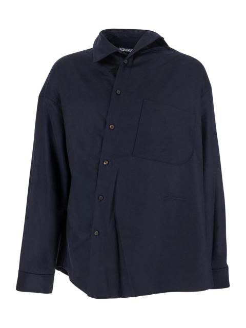 JACQUEMUS Jacquemus Men Blue Shirt With Asymmetric Design In Wool Man