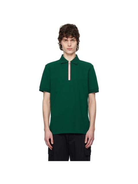 Moncler Green Tricolour Trim Cotton Piquet Polo