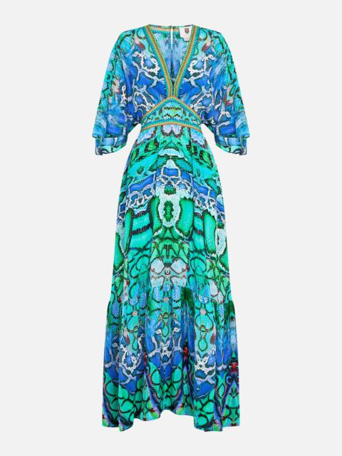 CAMILLA WAISTED DRESS WITH HEM RUFFLE