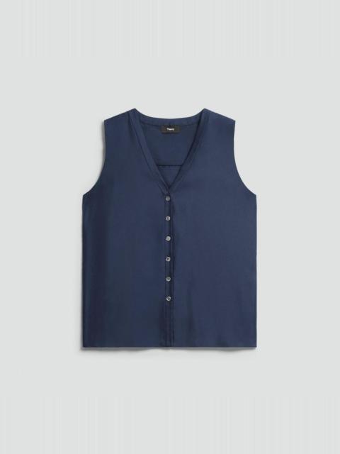 Theory Sleeveless Button-Down Blouse in Mod Silk Twill