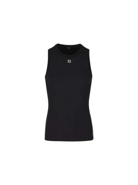 Logo Plaque Ribbed-knit Top