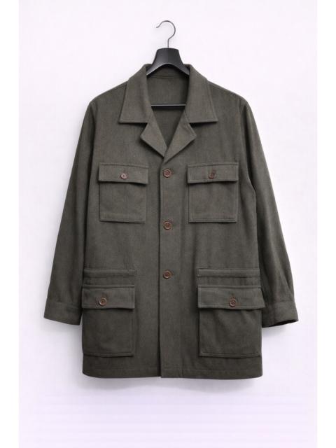 Other Designers ISAIA Napoli Wool Cashmere Safari Jacket Olive Green Luxury