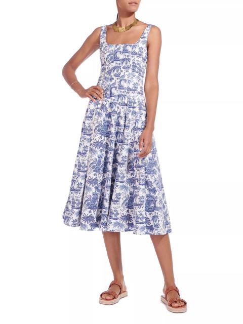 STAUD Wells Fit-and-Flare Midi Dress