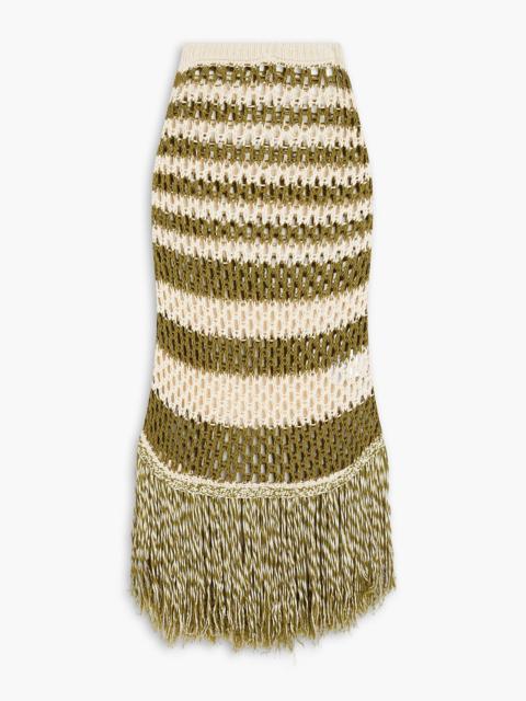 REDValentino Striped crocheted cotton-blend midi skirt